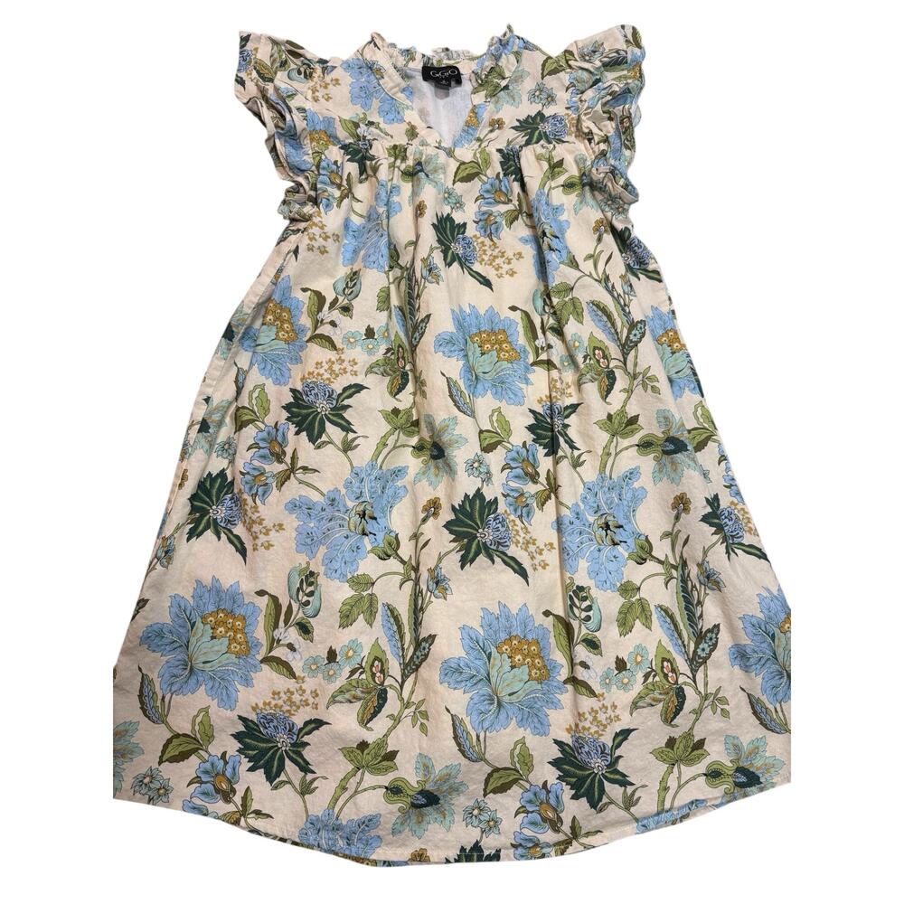 GiGiO Mini Dress Floral Size S Flutter Sleeve Lined 100% Cotton